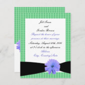 パープルフラワーブラックリボン結婚式招待状 招待状 (正面/裏面)