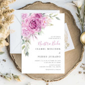 パープルフラワーブーケヌエストラボダスペインの結婚ズ 招待状