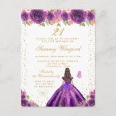 パープルフラワープリンセス誕生日パーティー ポストカード (正面)