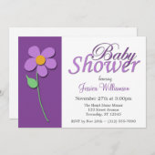 パープルフラワーベビーシャワー招待状 招待状 (正面/裏面)
