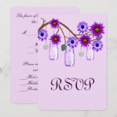 パープルフラワーマソンジャー応答カード 招待状 (正面/裏面)