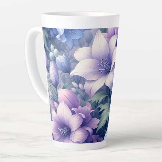 パープルフラワーラテマグ 12 & 17 oz カフェラテマグ (左アングル)
