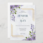 パープルフラワーラヴァンテ結婚フローラ 招待状 (正面/裏面)