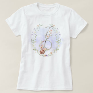 パープルフラワーリース聴診器 Tシャツ
