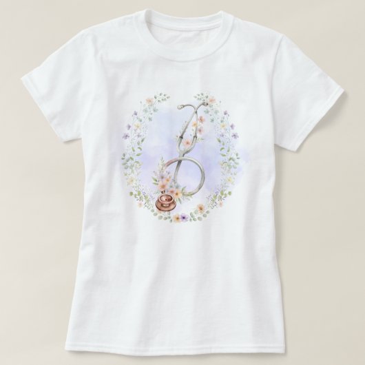 パープルフラワーリース聴診器 Tシャツ (デザイン正面)