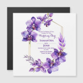 パープルフラワー磁性結婚式招待状 (正面/裏面)