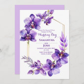 パープルフラワー結婚式招待状 招待状 (正面/裏面)