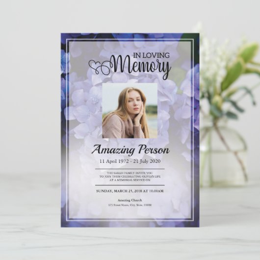 パープルフラワー葬儀招待状 招待状 (スタンド正面)