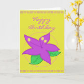 パープルフラワー誕生日カード カード (黄色い花)