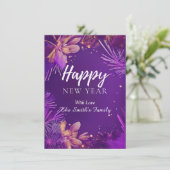 パープルフラワー ハッピーニューイヤー フラットホリデーカード シーズンカード (スタンド正面)