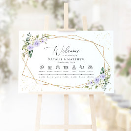 パープルフラワー、ホワイトフラワー、結婚式のタイムライン ポスター
