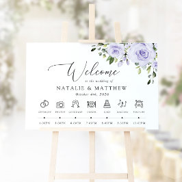 パープルフラワー、ライラックフラワー、結婚式のタイムライン ポスター