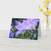 パープルフリーシアと露ドロップアートノートカード カード (黄色い花)