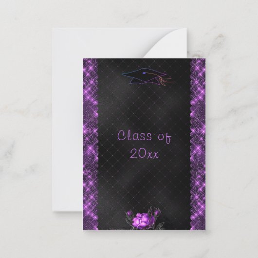 パープルフレームブラック卒業招待状テンプレート ノートカード (裏面)
