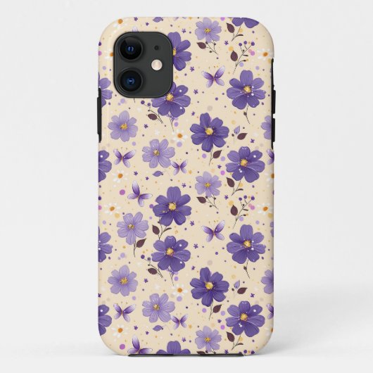 パープルフローアーズアンドバタフライ フローラル携帯電話ケース Case-Mate iPhoneケース (裏面)
