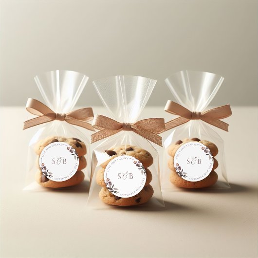 パープルフローラありがとう結婚式の引き出物シール ラウンドシール