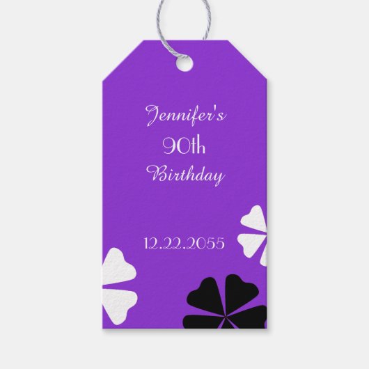 パープルフローラありがとう、名前、両面 ギフトタグ (正面)