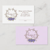 パープルフローラおむつラッフルチケットベビーシャワー エンクロージャーカード (正面/裏面)