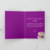 パープルフローラおもしろいフォトシスター50誕生日 カード (内部)