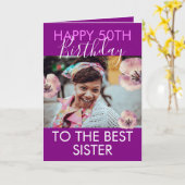パープルフローラおもしろいフォトシスター50誕生日 カード (黄色い花)