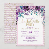 パープルフローラおよび金ゴールドバチェロレッテ招待状 招待状 (正面/裏面)