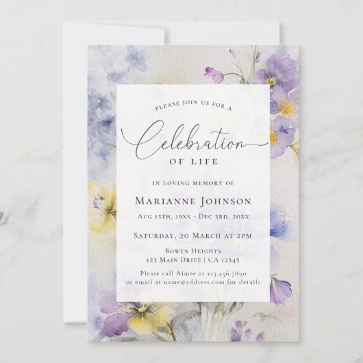 パープルフローラお祝い追悼式 招待状 (正面)