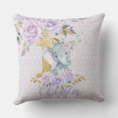 パープルフローラかわいいゾウ1歳の誕生日の記念 クッション (裏面)