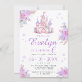 パープルフローラかわいいプリンセスバースデーガール 招待状 (正面)