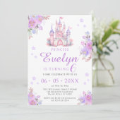 パープルフローラかわいいプリンセスバースデーガール 招待状 (スタンド正面)