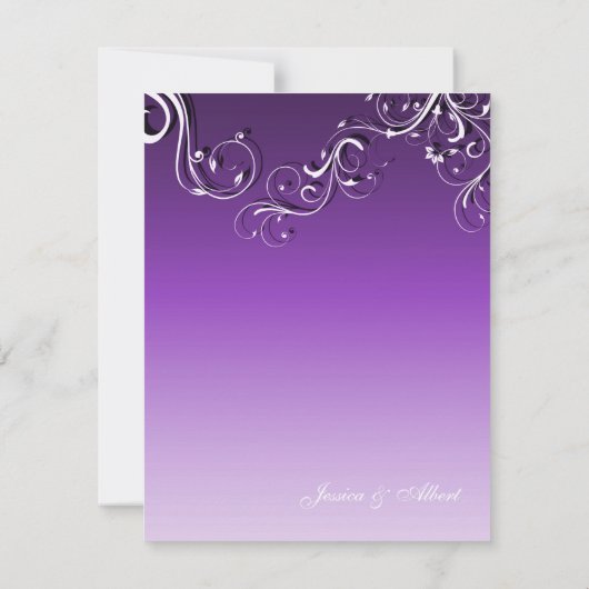 パープルフローラかわいい渦巻き旋回結婚式招待状 招待状 (裏面)