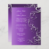 パープルフローラかわいい渦巻き旋回結婚式招待状 招待状 (正面/裏面)