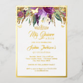 パープルフローラきらめくアメジストキンセアニェラ 箔招待状 (正面)