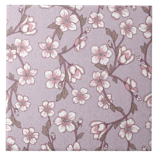 パープルフローラつる植物装飾タイル – エレガント タイル (正面)