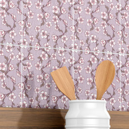 パープルフローラつる植物装飾タイル – エレガント タイル