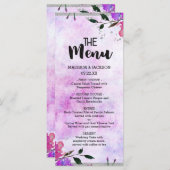 パープルフローラとシルバーフレーム結婚紙吹雪のメニュー メニュー (正面/裏面)