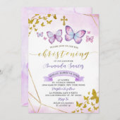 パープルフローラとバタフライ《キリスト教》洗礼式や命名式招待状 招待状 (正面/裏面)