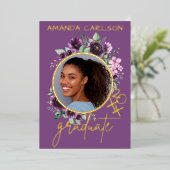 パープルフローラとフォイルフォトグラードパーティー招待状 箔シーズンカード (立ち正面)