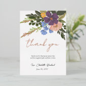 パープルフローラと緑のブライダルシャワーありがとう 箔招待状 (立ち正面)