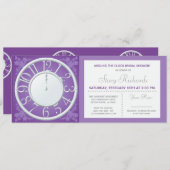 パープルフローラのまわりにザクロックシャワー招待状 招待状 (正面/裏面)
