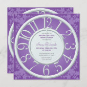 パープルフローラのまわりにザクロックシャワー招待状 招待状 (正面/裏面)