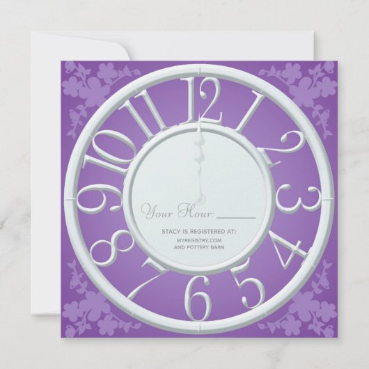 パープルフローラのまわりにザクロックシャワー招待状 招待状 (裏面)