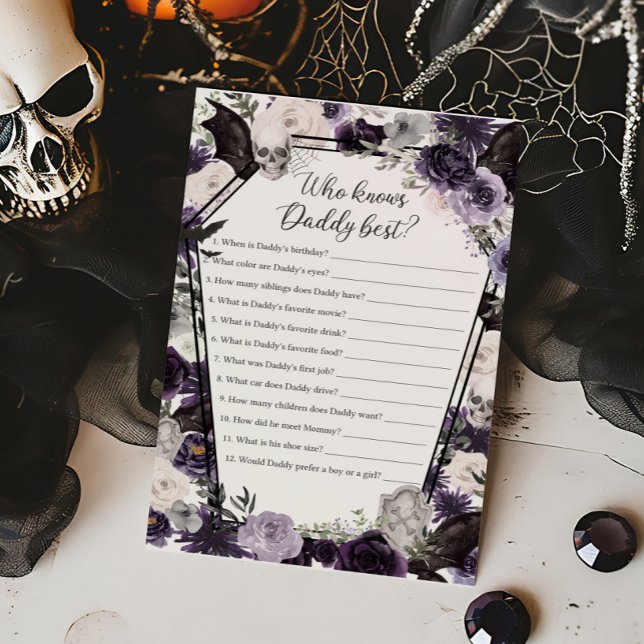 パープルフローラのゴシックダディーゲームを知っ最高のている人 (Floral Gothic Coffin Baby Shower Who knows Daddy Best Game)
