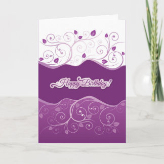 パープルフローラは女の子用のハッピーバースデーカードを渦巻く カード