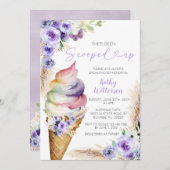 パープルフローラアイスクリームブライダルシャワー 招待状 (正面/裏面)