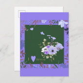 パープルフローラアイラブハワイ州マップ葉書 ポストカード (正面/裏面)