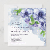 パープルフローラアネモネ結婚ストリングライト 招待状 (正面)