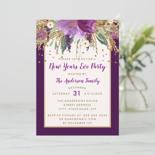 パープルフローラアメジストニューイヤーイブパーティー 招待状 (スタンド正面)
