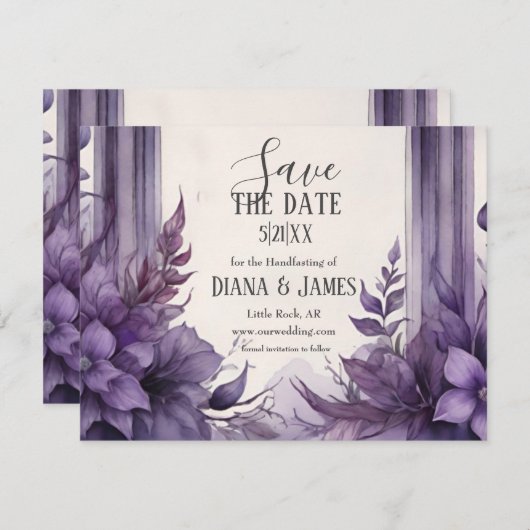 パープルフローラアーチハンドスト異教のング セーブザデート (正面/裏面)