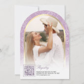 パープルフローラアーチバタフライブライダルシャワー 招待状 (裏面)