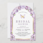 パープルフローラアーチバタフライブライダルシャワー 招待状 (正面)